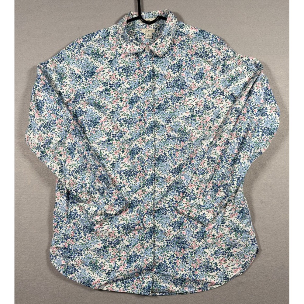 L.L. Bean Women's Button Up Long Sleeve Shirt - Floral Design - Size M - Cotton
